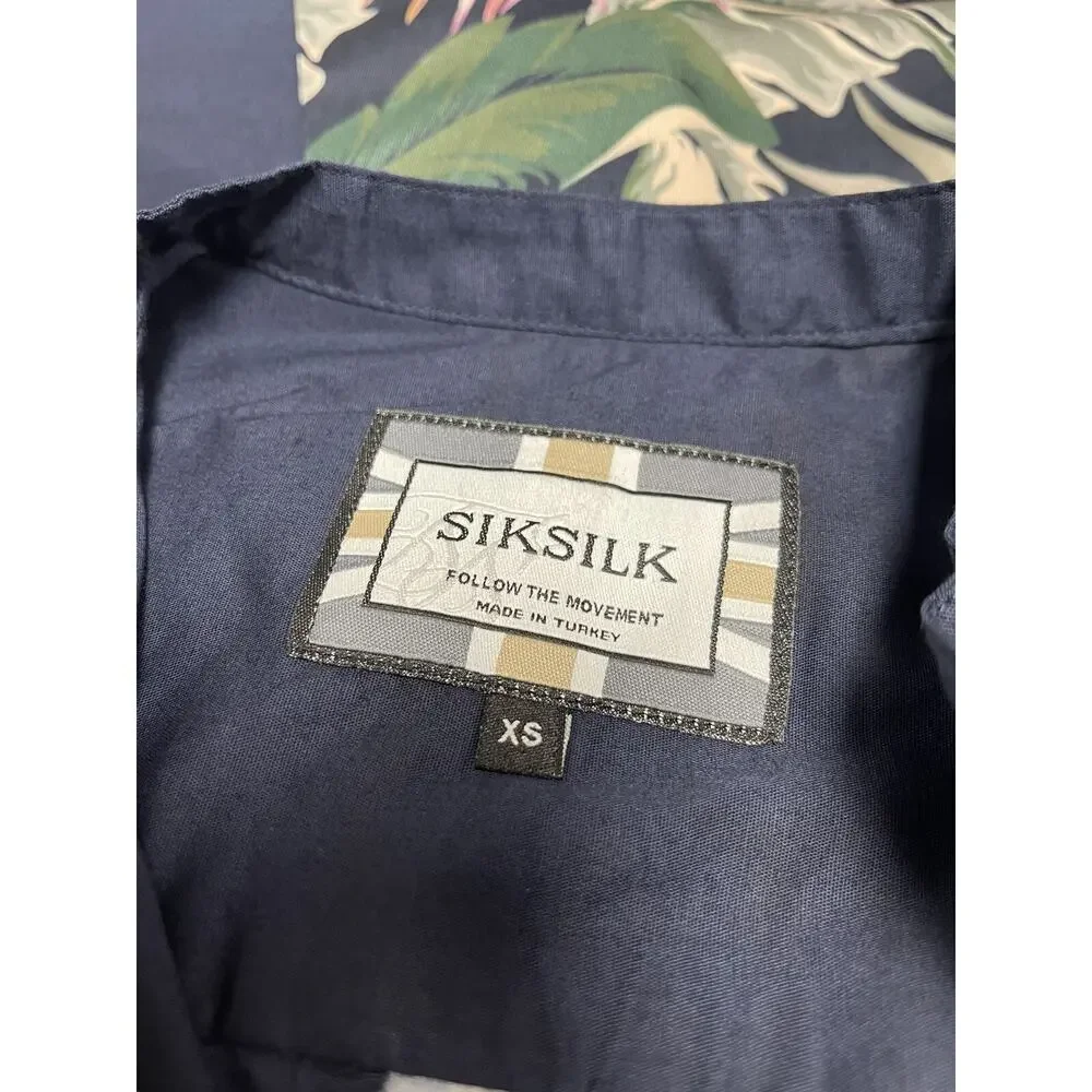 Siksilk Shirt Mens XS Button Up Blue Floral Short Sleeve Sik Silk Cotton N116
